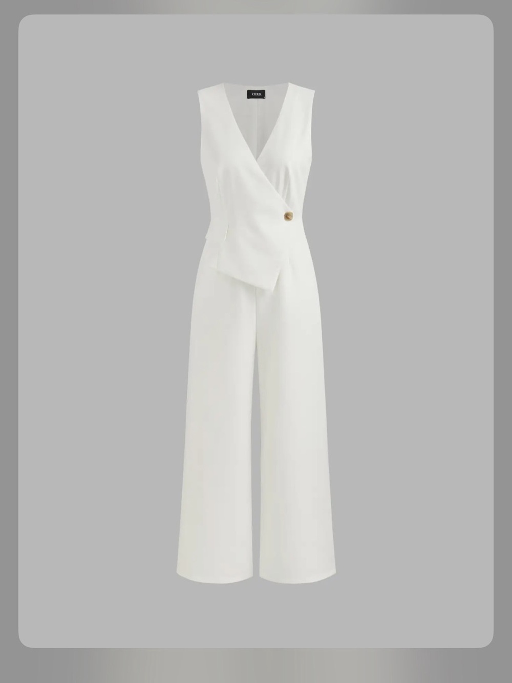 V-NECK SOLID WRAP VEST JUMPSUIT White M - Picture 4 of 11